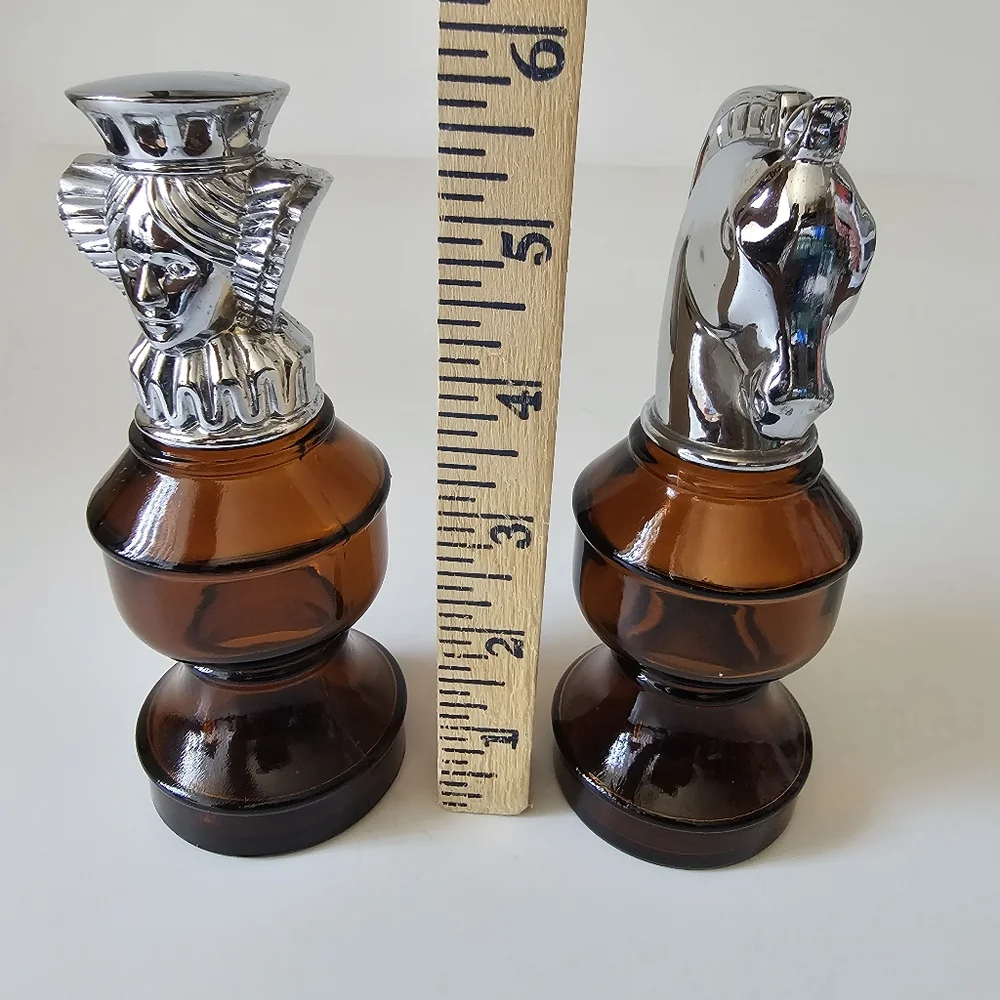 Vintage Chess Silver Head Refillable Brown Bottles Avon 3 oz